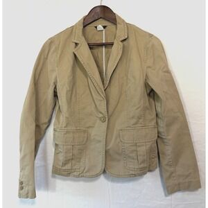 Vintage Y2K J. Crew Womens Blazer Jacket Chino Tan L 100% Cotton Button Pockets
